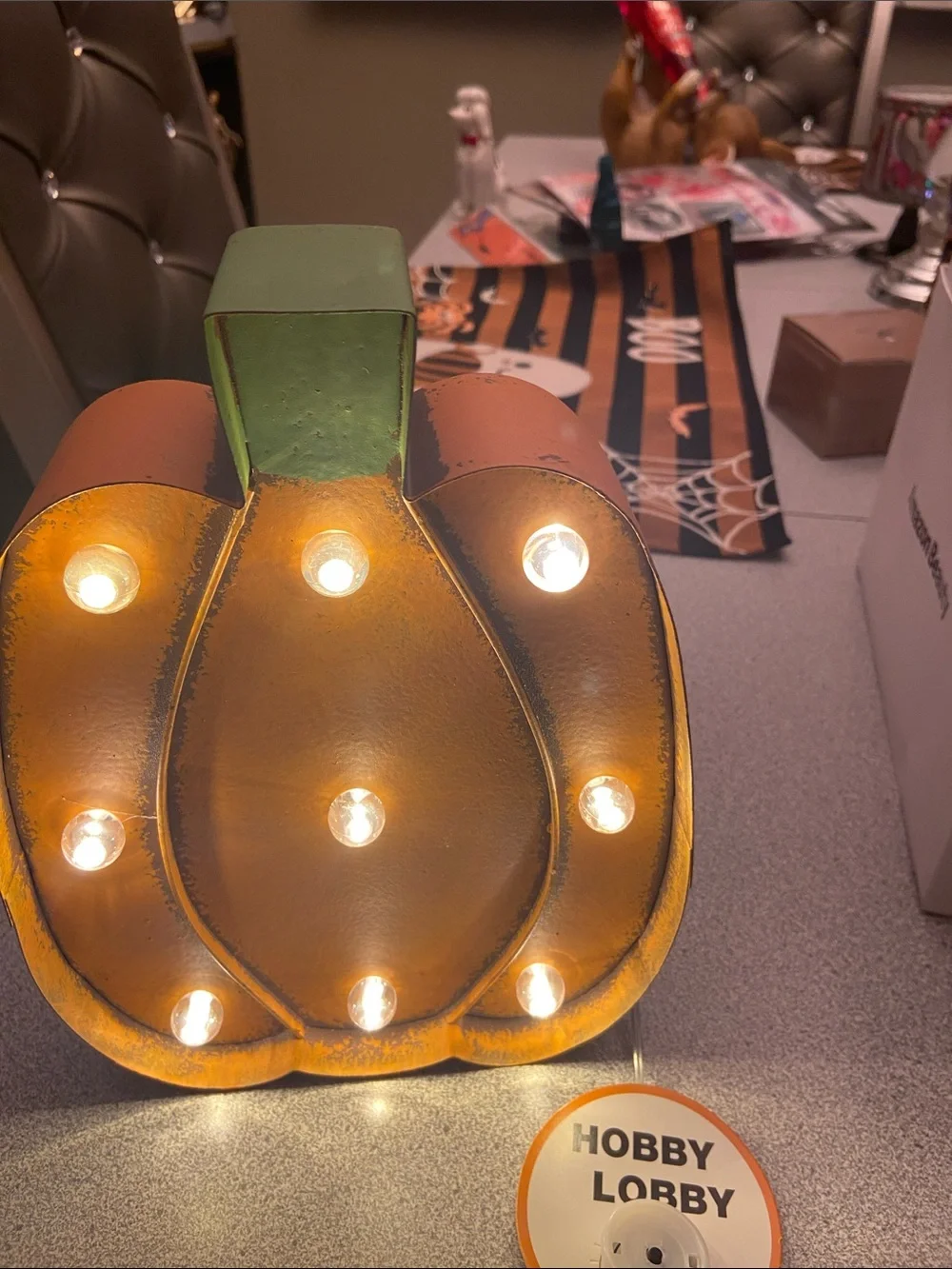 Hobby Lobby Lighted Pumpkin Lantern - Orange and Green